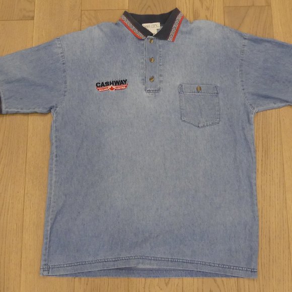 Ash City Vintage Cashway Building Centres Denim Blue Medium Polo - Picture 1 of 4